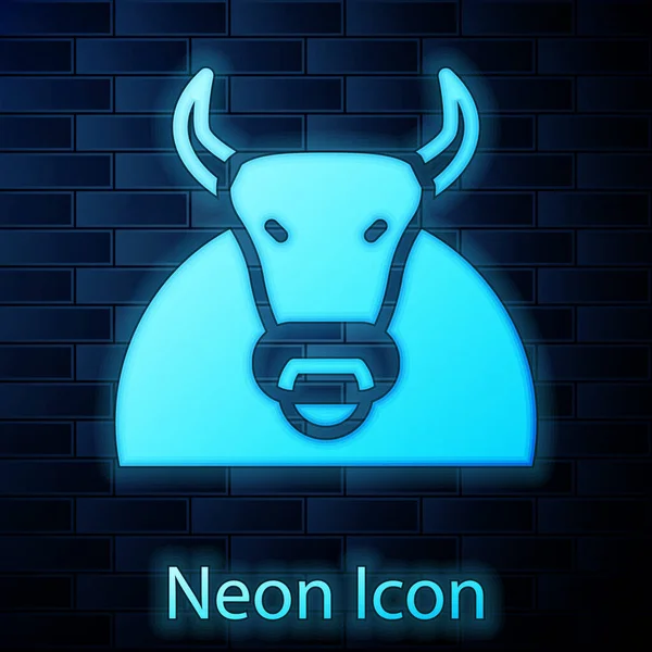 Glödande Neon Bull Ikonen Isolerad Tegel Vägg Bakgrund Spanska Slagsmål — Stock vektor