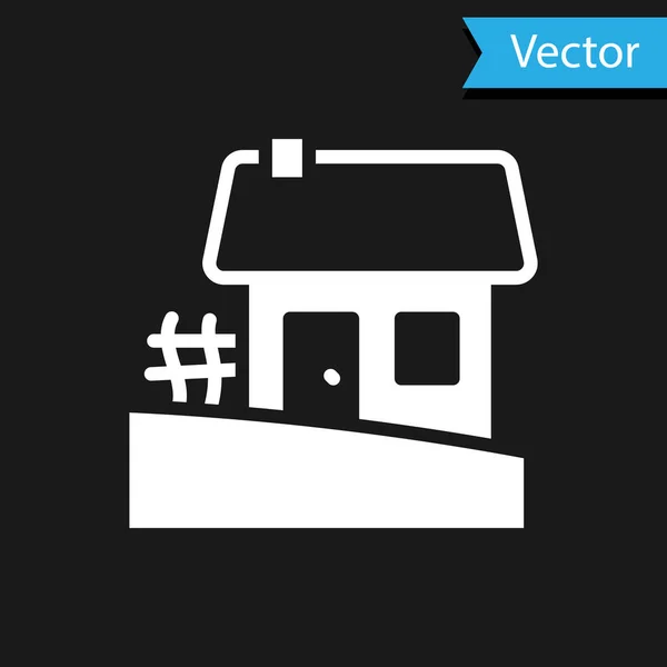 White Old Ukrainian House Hut Icon Isolated Black Background Traditional — Stock Vector