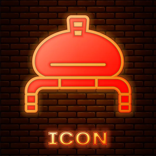 Brillante Neón Pan Sal Icono Toalla Aislado Fondo Pared Ladrillo — Vector de stock