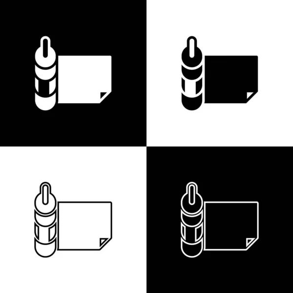 Set Roll Van Papier Pictogram Geïsoleerd Zwart Wit Achtergrond Vector — Stockvector