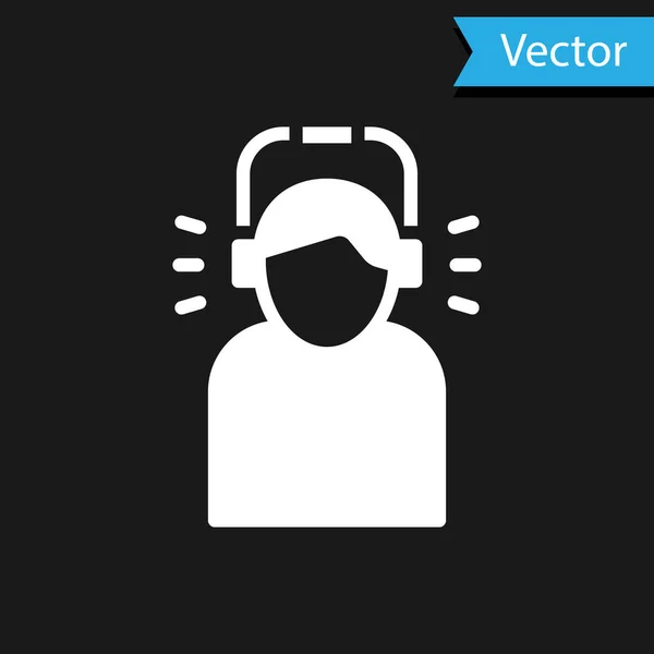 Hombre Blanco Auriculares Icono Aislado Sobre Fondo Negro Vector — Vector de stock