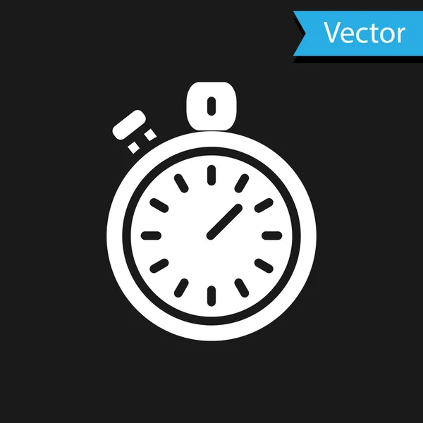 Weißes Stoppuhr Symbol Isoliert Auf Schwarzem Hintergrund Zeitzeichen Chronometerzeichen Vektor — Stockvektor