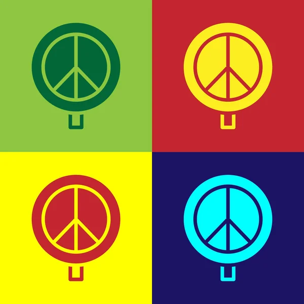 Pop Art Peace Simgesi Renk Arkaplanında Izole Edildi Hippi Barış — Stok Vektör