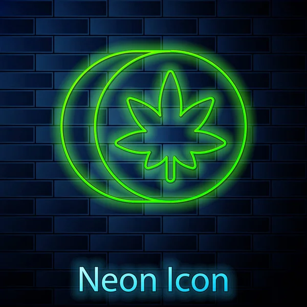 Leuchtende Neon Line Herbal Ecstasy Tabletten Ikone Isoliert Auf Backsteinwand — Stockvektor