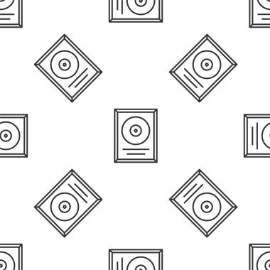 Çerçeve simgesinde gri çizgi CD diski ödülü beyaz arkaplanda izole edilmiş kusursuz desen. Modern tören. En çok satan. Müzik kupası. Vektör.