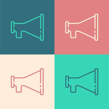 Pop sanat çizgisi Megafon simgesi renk arkaplanında izole edildi. Sözcü işareti. Vektör.