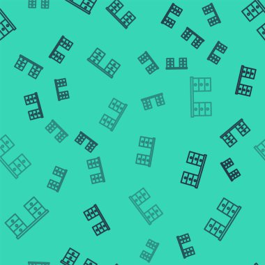 Siyah çizgi ofis masa simgesi yeşil arka planda kusursuz desen izole etti. Vektör.