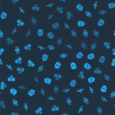 Uçak, Kalkan 'ı işaretli, ses asistanı ve araç DVR' ını kusursuz şekilde ayarla. Vektör.