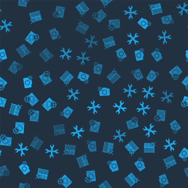 Veritabanı sunucu servisini, çapraz anahtarlar, fotoğraf makinesi ve çamaşır makinesini kusursuz desen üzerine ayarla. Vektör.