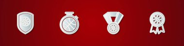 Set Shield basketbol topunda, Sttopwatch ile, basketbol madalyası ve ödül ikonu. Vektör.