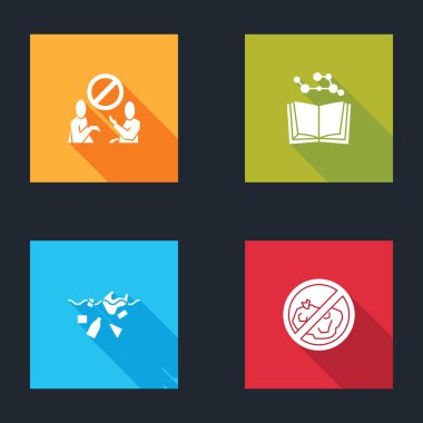 Set Plastik Kirliliği Durdur, Açık Kitap, Gezegen Problemi ve Çöp Simgesi Yok. Vektör.