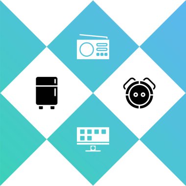 Buzdolabı, akıllı televizyon, radyo ve robot elektrik süpürgesi ikonu. Vektör.
