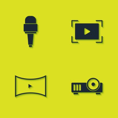 Mikrofonu, Ortam Projektörünü, Çevrimiçi oynatma videosunu ve simgesini ayarla. Vektör.