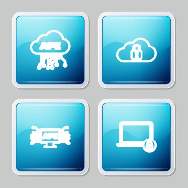 Hat Cloud api arayüzü, bilgisayar kilidi, bilgisayar, dizüstü bilgisayar ve simge ayarlayın. Vektör.