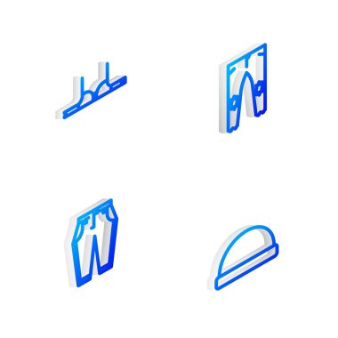 Isometric Line Pants, sutyen ve Beanie şapka ikonunu ayarla. Vektör.
