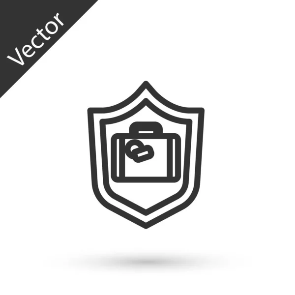 Linha Cinza Mala Viagem Com Ícone Escudo Isolado Fundo Branco — Vetor de Stock