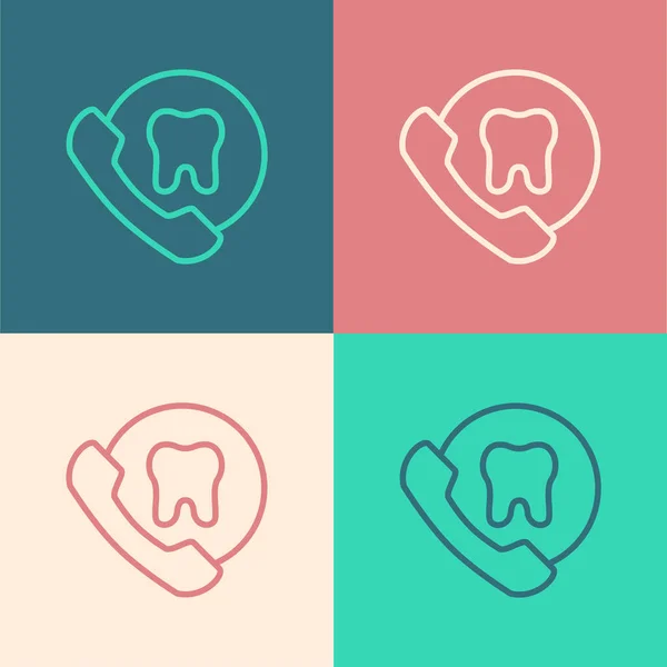 Pop Art Linie Online Zahnpflege Symbol Isoliert Auf Farbigem Hintergrund — Stockvektor