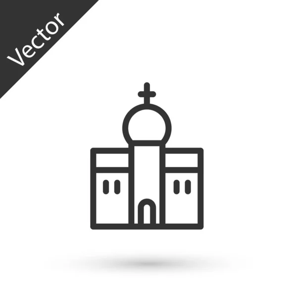 Linha Cinza Ícone Edifício Igreja Isolado Fundo Branco Igreja Cristã — Vetor de Stock