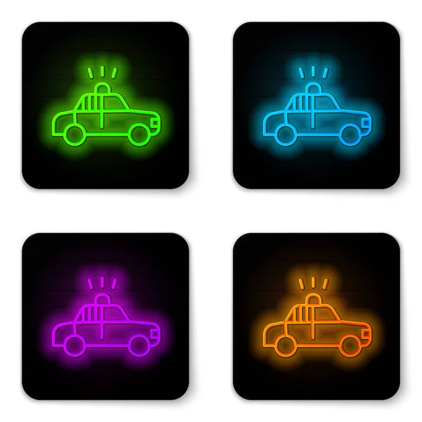 Glowing Neon Line Police Car Police Flasher Icon Isolated White — Stock Vector