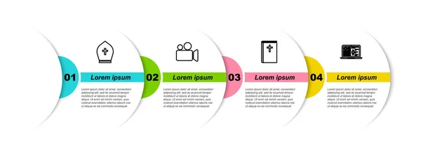 Setline Papsthut Film Oder Videokamera Bibelbuch Und Krankenakte Geschäftsinfografische Vorlage — Stockvektor