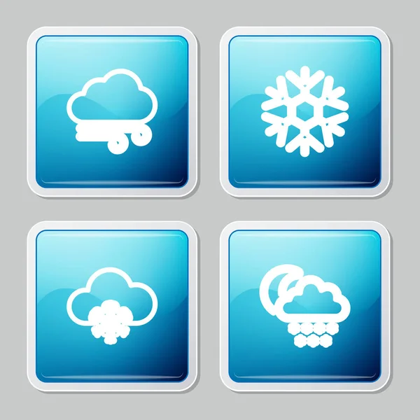 Set line Windy weather, Snowflake, Cloud with snow and and moon icon. Vector.