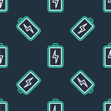 Çizgi Batarya simgesi siyah arkaplanda izole edilmiş. Şimşek sembolü. Vektör