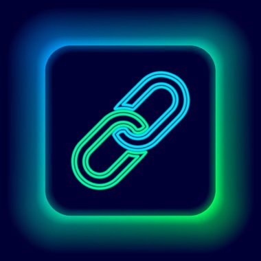Parlayan neon hattı zincir bağlantısı simgesi siyah arkaplanda izole edildi. Bağlantı bekar. Renkli taslak konsepti. Vektör