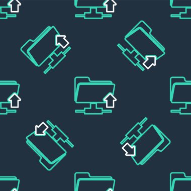 Satır FTP dizin gönderme simgesi siyah arkaplanda izole edilmiş dikişsiz kalıp. Yazılım güncellemesi, transfer protokolü, yönlendirici, takım çalışması araç yönetimi, kopyalama işlemi. Vektör