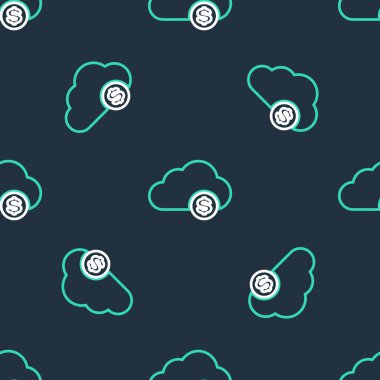 Hat Kripto para birimi bulut maden ikonu kara arkaplanda izole edilmiş kusursuz desen. Engelleme teknolojisi, bitcoin, dijital para piyasası, kripto para cüzdanı. Vektör