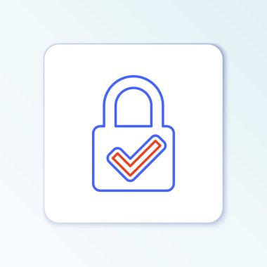 Hat Açık asma kilit ve beyaz arkaplanda izole edilmiş işaret simgesi kontrolü. Siber güvenlik kavramı. Dijital veri koruması. Güvenlik kilidi. Renkli taslak konsepti. Vektör