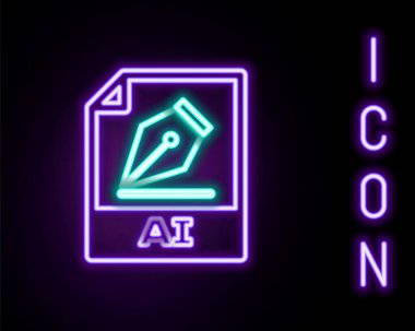 Parlayan neon hattı yapay zeka dosya dökümanı. Siyah arkaplanda ai düğmesi simgesi indir. Yapay zeka dosya sembolü. Renkli taslak konsepti. Vektör