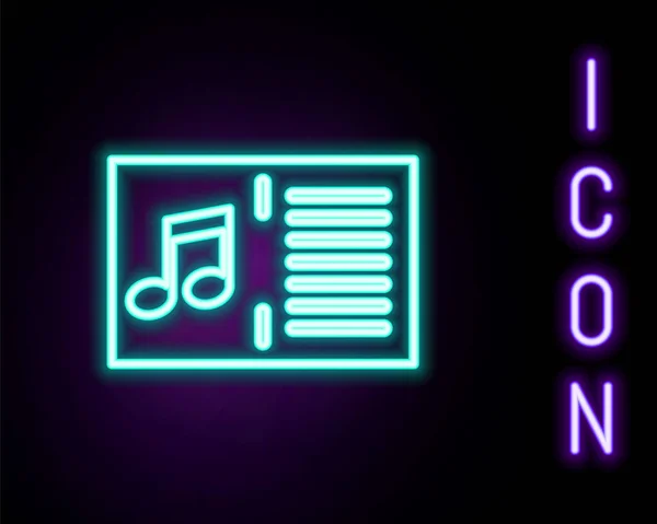 Glödande Neon Line Musik Bok Med Ikon Isolerad Svart Bakgrund — Stock vektor
