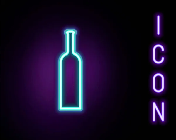 Leuchtende Leuchtschrift Flasche Wein Symbol Isoliert Auf Schwarzem Hintergrund Buntes — Stockvektor