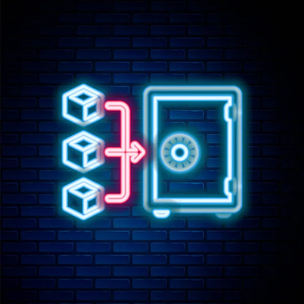 Parlayan neon hattı, duvarın arkasında izole edilmiş kazık ikonunun kanıtı. Kripto para birimi ekonomisi ve finans koleksiyonu. Renkli taslak konsepti. Vektör