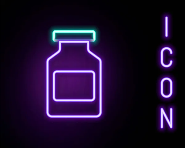 发光的霓虹灯线药瓶图标隔离在黑色背景 瓶装药丸标志 药房设计 五彩缤纷的概念 — 图库矢量图片