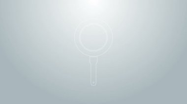 Mavi çizgi kızartma tavası simgesi gri arkaplanda izole edildi. Kızartma veya kızartma gıda sembolü. 4K Video hareketli grafik canlandırması