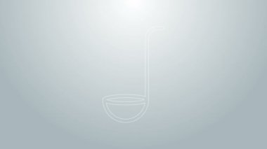 Mavi çizgi Mutfak Kepçesi simgesi gri arkaplanda izole edildi. Mutfak aletleri. Çatal kaşık tabelası. 4K Video hareketli grafik canlandırması
