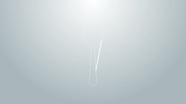 Mavi çizgi kaşığı simgesi gri arkaplanda izole edildi. Mutfak aletleri. Çatal bıçak seti. 4K Video hareketli grafik canlandırması