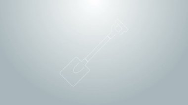 Mavi çizgi bahçe küreği ikonu gri arka planda izole edildi. Bahçe aletleri. Bahçecilik, tarım, çiftçilik aleti. 4K Video hareketli grafik canlandırması