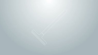 Mavi çizgi bahçe tırmık simgesi gri arkaplanda izole edildi. Bahçecilik, tarım, çiftçilik aleti. Toprak işçisi. Temizlik ekipmanları. 4K Video hareketli grafik canlandırması