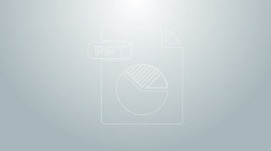 Mavi çizgi PPT dosya belgesi. Gri arkaplanda ppt düğmesi simgesi indir. PPT dosya sunumu. 4K Video hareketli grafik canlandırması