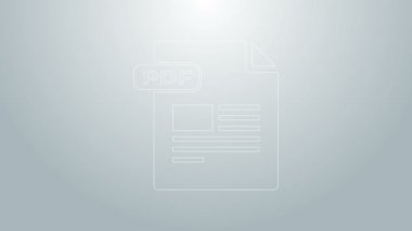 Mavi çizgi PDF dosya belgesi. Gri arkaplanda pdf simgesi indir. PDF dosya simgesi. 4K Video hareketli grafik canlandırması