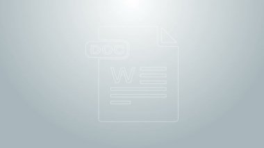 Mavi çizgi DOC dosya belgesi. Doktor düğmesi simgesi gri arkaplanda izole edildi. DOC dosya uzantısı sembolü. 4K Video hareketli grafik canlandırması