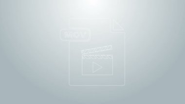 Mavi çizgi MOV dosya belgesi. Gri arkaplanda mov simgesi indir. MOV dosya sembolü. Ses ve video koleksiyonu. 4K Video hareketli grafik canlandırması