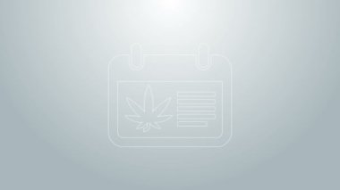 Mavi çizgili takvim ve marihuana veya kenevir yaprağı ikonu gri arka planda izole edilmiş. Ulusal esrar günü. Kenevir sembolü. 4K Video hareketli grafik canlandırması