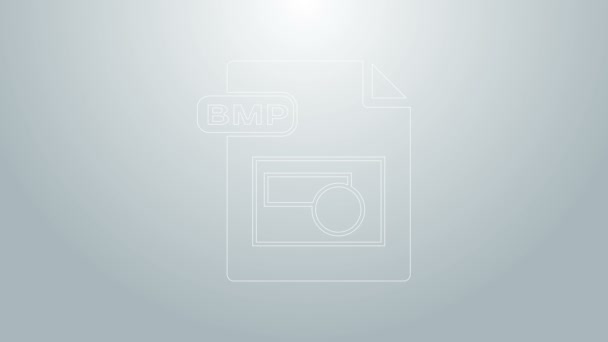 Documento del archivo BMP de línea azul. Descargar icono del botón bmp aislado sobre fondo gris. Símbolo del archivo BMP. Animación gráfica de vídeo 4K — Vídeo de stock