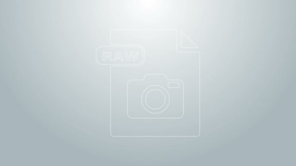 Documento de archivo RAW de línea azul. Descargar icono de botón crudo aislado sobre fondo gris. Símbolo RAW. Animación gráfica de vídeo 4K — Vídeos de Stock