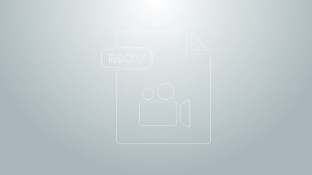 Dokumenty niebieskiej linii MOV. Pobierz ikonę mov przycisk izolowany na szarym tle. Symbol pliku MOV. Kolekcja audio i wideo. 4K Animacja graficzna ruchu wideo — Wideo stockowe