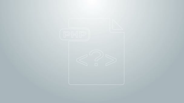 Documento de archivo PHP de línea azul. Descargar icono del botón php aislado sobre fondo gris. Símbolo de archivo PHP. Animación gráfica de vídeo 4K — Vídeo de stock