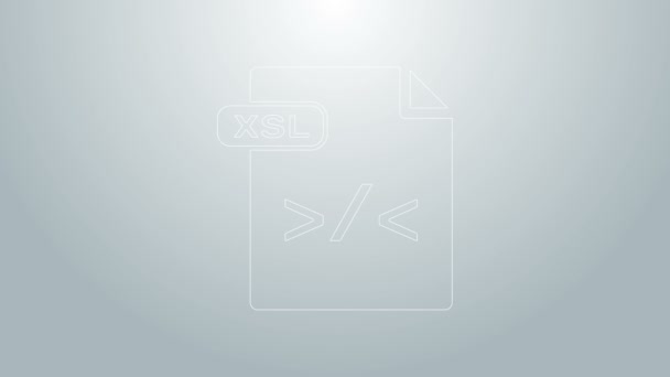 青い線のXSLファイルドキュメント。グレーの背景にあるxsl( xsl)ボタンアイコンをダウンロードします。Excelファイルのシンボル。4Kビデオモーショングラフィックアニメーション — ストック動画